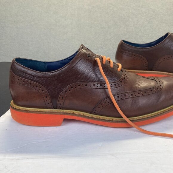 Cole Haan Great Jones Brown‎ Orange Wingtip Oxford Shoes Men Size 9 M - Picture 12 of 15